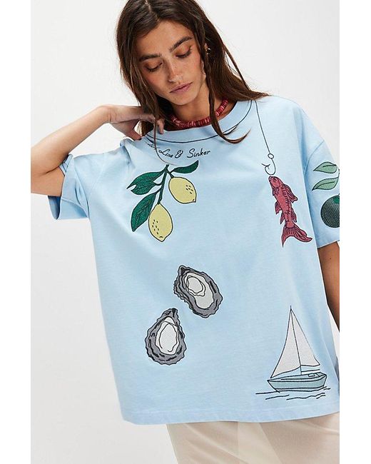 Denim and Bone Blue Dinner Party Embroidered Tee