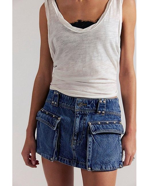 Free People Blue Hera Studded Denim Mini Skirt
