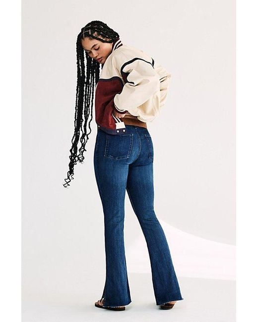 Free People Blue Level Up Slit Slim Flare Jeans At Free People In Night Sky, Size: 25