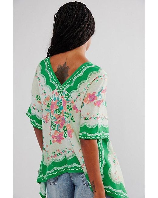 Free People Green Washed In Flowers Top