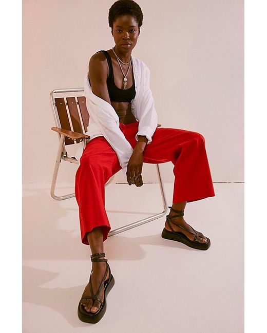 Free People Red Livin' In It Cotton-linen Pants