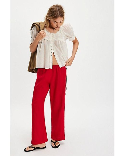 DONNI. Red The Linen Stripe Crop Pants