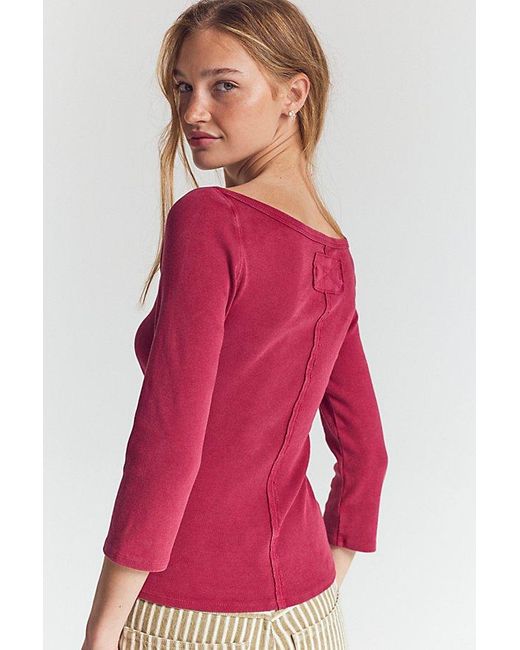 Free People Red Atlas Boat Neck Top
