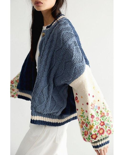 Free People Blue Cloudburst Knit Cardi
