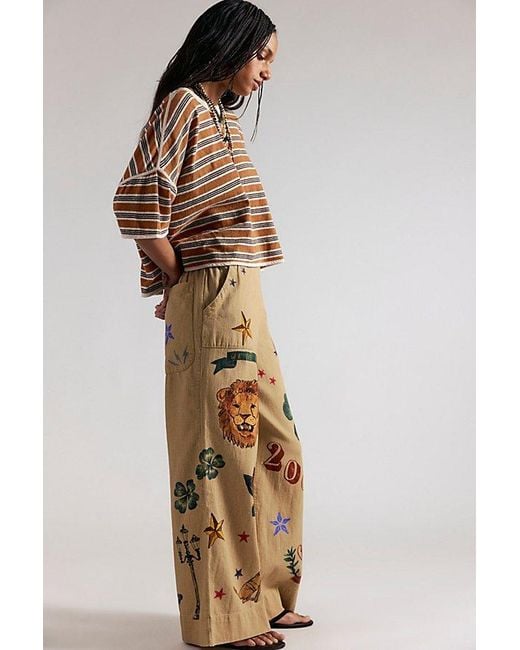 Free People Multicolor Breezy Printed Denim Pull-On Jeans
