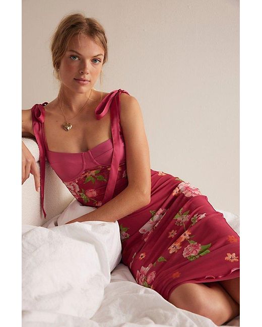 Free People Red Printed Got Glam Slip