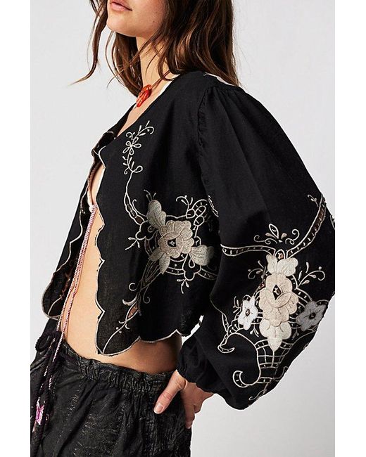 Free People Black Valencia Embroidered Cotton-blend Jacket