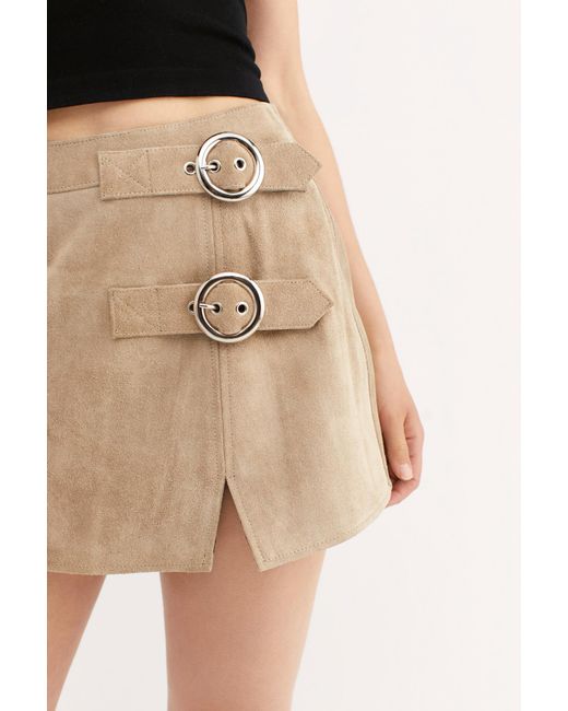 Free People Black Understated Buckle Mini Skirt By Understated Leather