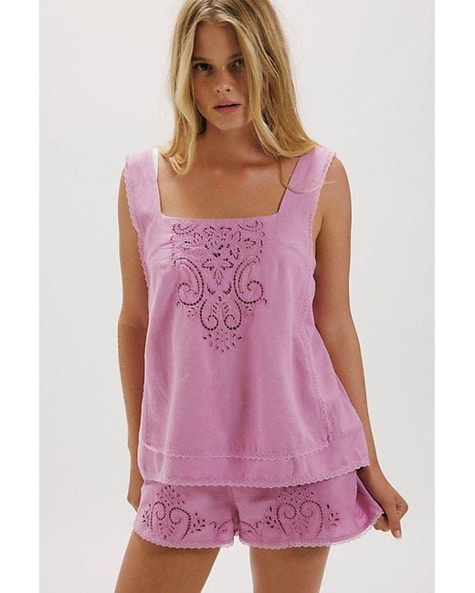 Free People Pink True Charm Embroidered Short Set
