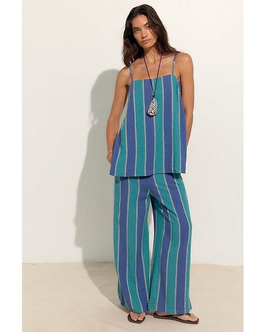 free-est Blue Sightseer Linen Striped Pant Set By