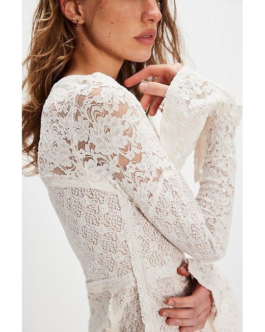 Free People White Sheer Lace Flared Long Sleeve Top