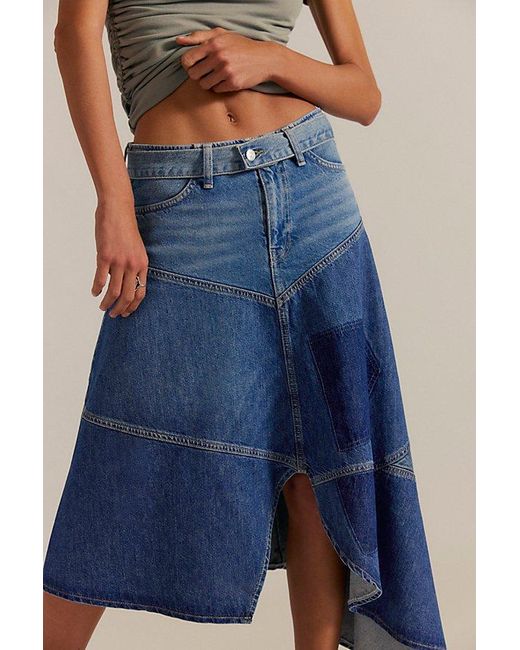Free People Blue Piece Of Work Denim Midi Skirt