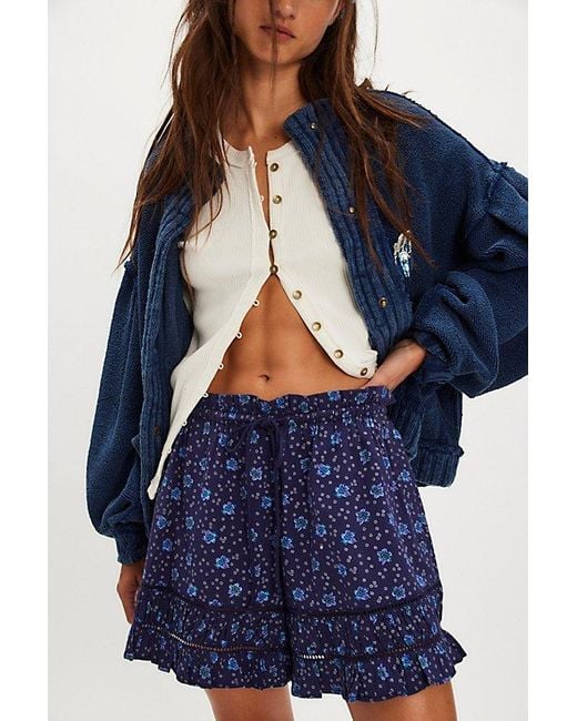 Free People Blue Cambridge Printed Pull-On Shorts