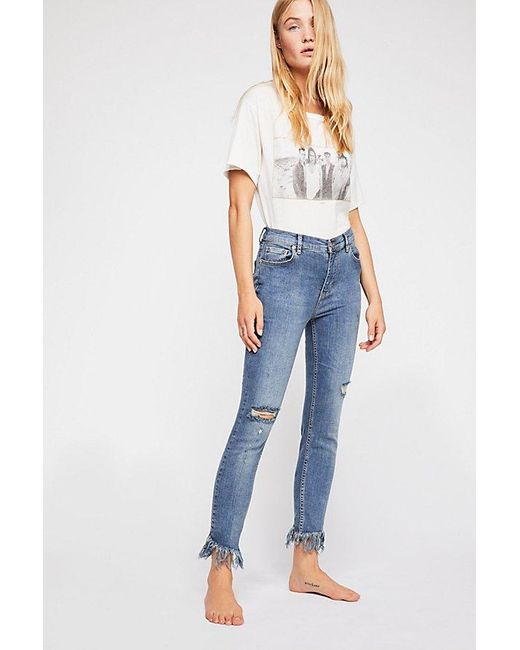 Free People Blue Great Heights Frayed Skinny Jeans