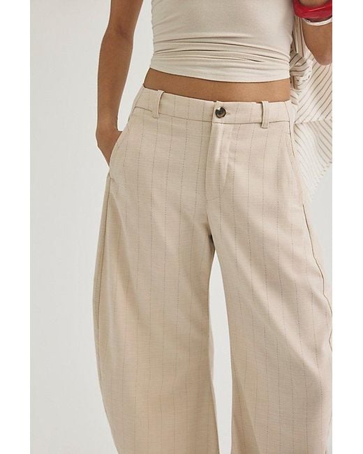Free People Natural Spotlight Menswear Striped Barrel Trousers