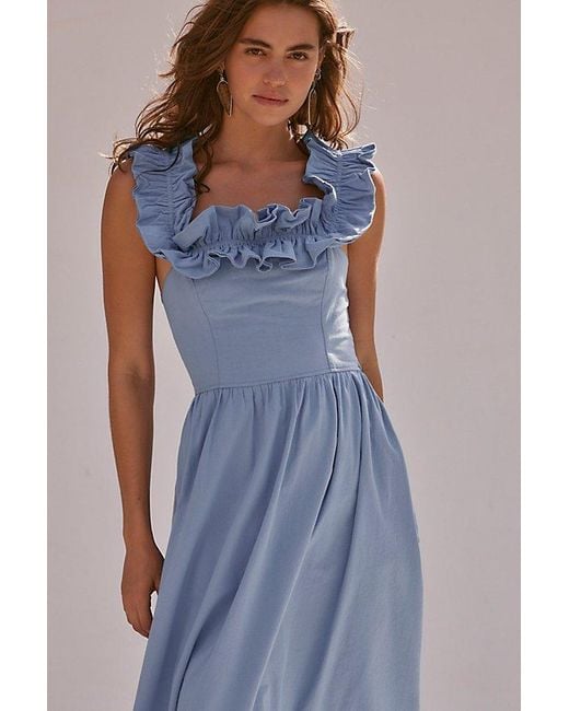 Free People Blue Ruffle It Up Midi
