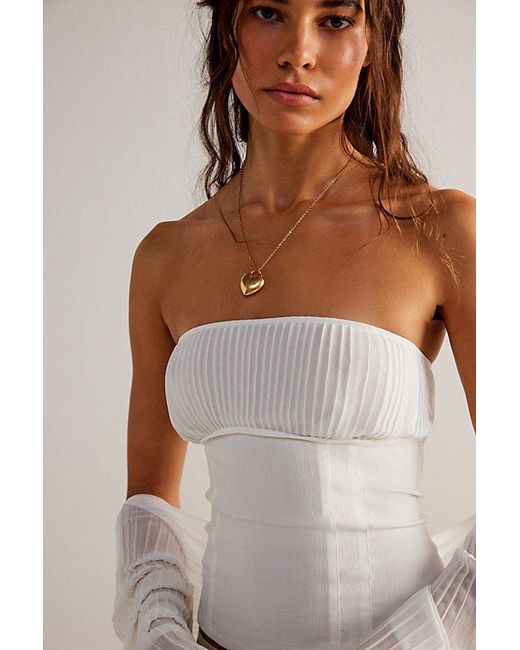 Free People Natural Elvie Corset Top At In Ivory Combo, Size: Medium