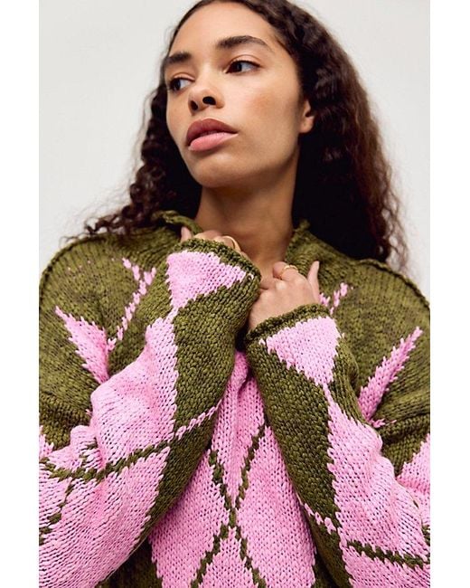Free People Pink Opal Rollneck Knit Patterned Sweater