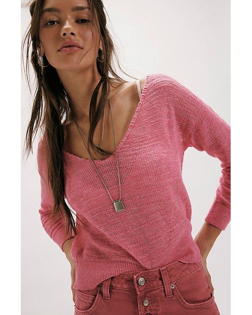 Free People Pink Soft Focus Fine Gauge Linen Pullover