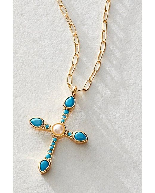 Joy Dravecky Jewelry Multicolor Camille Cross Necklace At Free People In Turquoise
