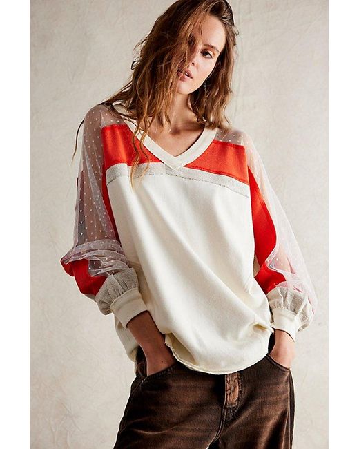 Free People Red Roadside Tee At Free People In Ivory Combo, Size: Xs