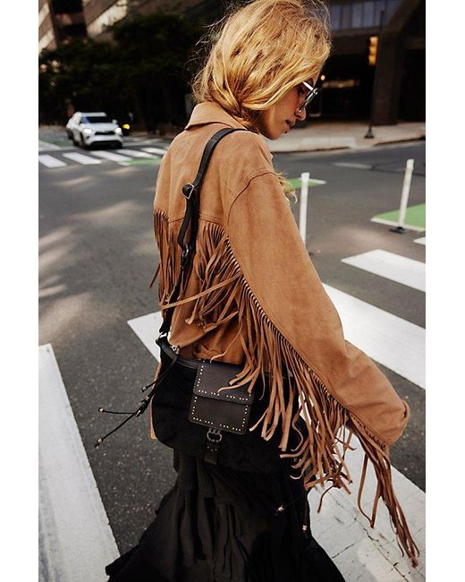 Free People Black Fringe Out Vegan Suede Jacket