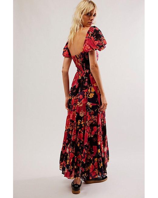Free People Sundrenched Short-sleeve Maxi Dress At In Dark Red Combo, Size: Xs