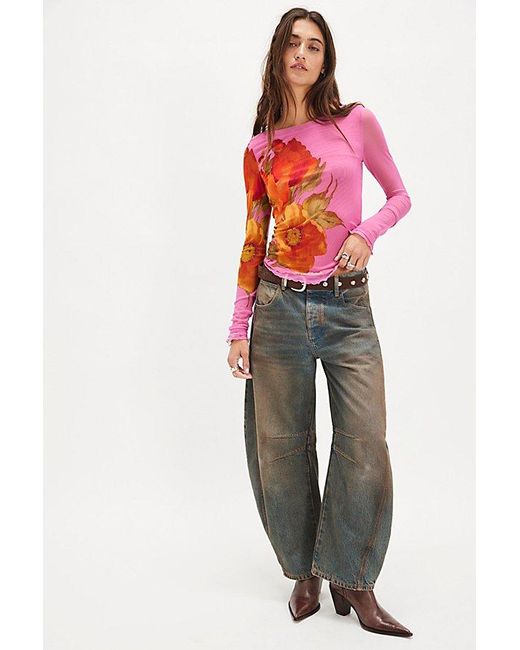 Free People Pink Lilly Printed Long Sleeve Top