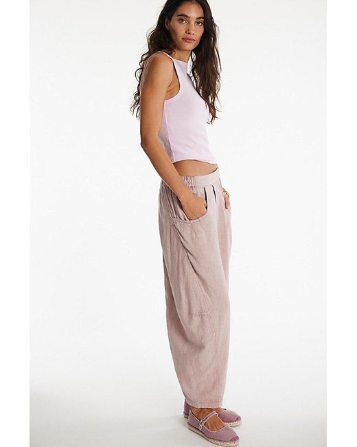 Free People Pink High Road Solid Pull-on Barrel Trousers