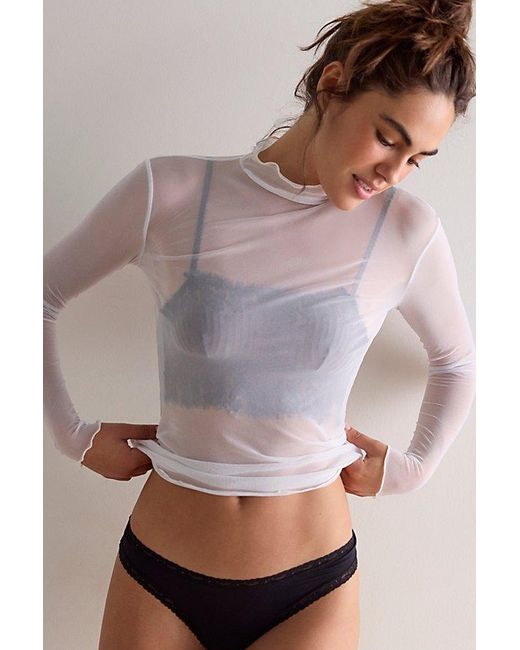 Only Hearts Gray Tulle Purled Mock Neck Top