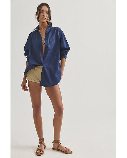 Free People Blue Lexi Poplin Button Down Shirt