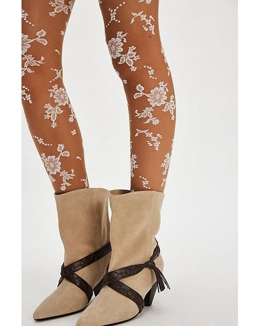 Free People Natural Flocked Floral Tights