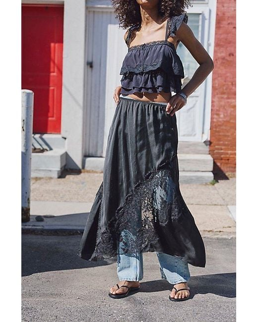 Intimately By Free People Black Parisian Nights Maxi Slip Skirt