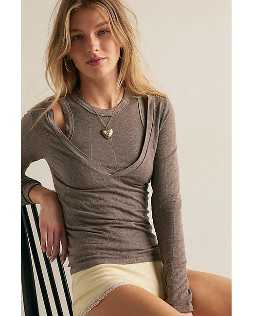Intimately By Free People Brown So Soft Seamless Modal V-Neck Long Sleeve By