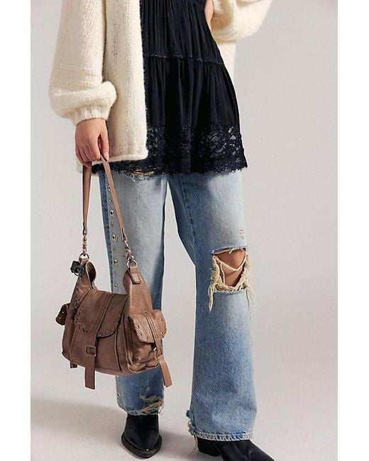 Free People Gray We The Free Baby Leigh Distressed Tote Bag