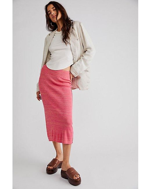 Free People Red Golden Hour Midi Skirt At In Magenta Combo, Size: Large