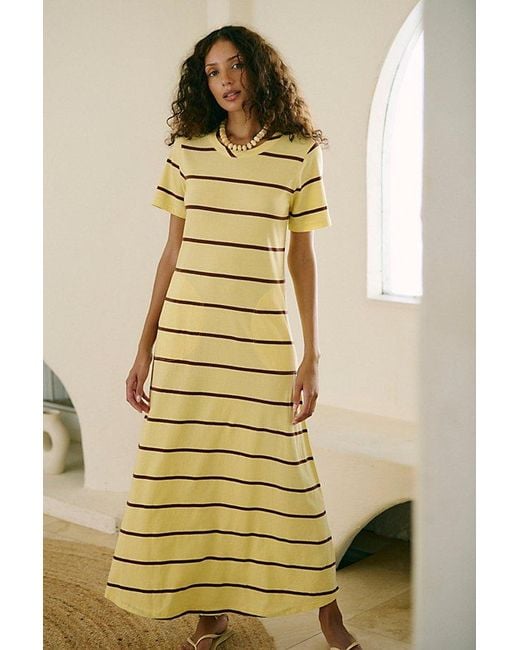 free-est Yellow Sleek And Striped Cotton-Jersey Maxi Dress By