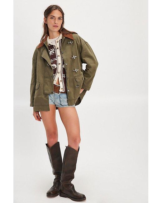 Free People Green Denim Barn Coat Jacket