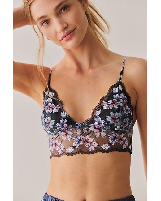 Intimately By Free People Black Printed Lace Longline Triangle Bralette By