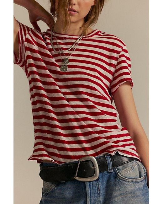 Free People Red Nora Striped Linen Tee