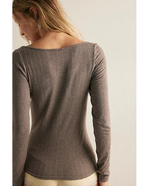 Intimately By Free People Brown So Soft Seamless Modal V-Neck Long Sleeve By