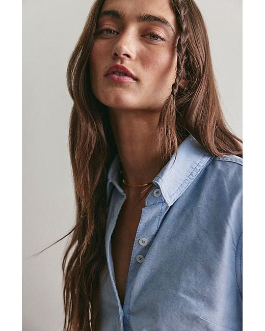 Free People Blue Benny Slim Oxford Button-Down