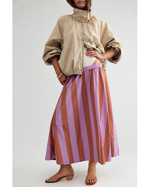 free-est Red Lowen Striped Midi Skirt By