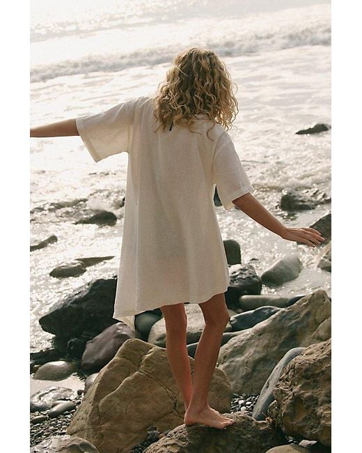 free-est Natural Alina Cotton-Linen Short-Sleeve Top By