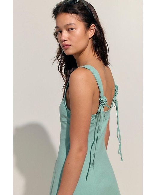 free-est Green Holland Stretch Linen Midi Dress By