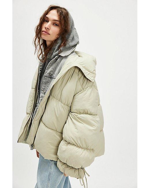 Free People White Solid Cotton Candy Puffer Jacket
