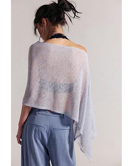 Free People Blue Maggie Everyday Asymmetrical Knit Poncho Jacket
