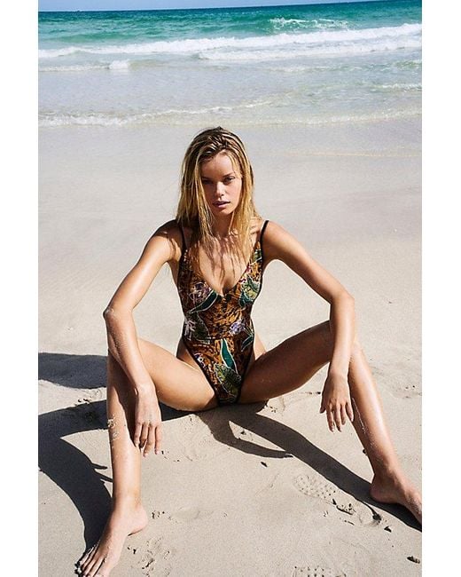 Free People Blue Free-est Amber Printed One-piece Swimsuit