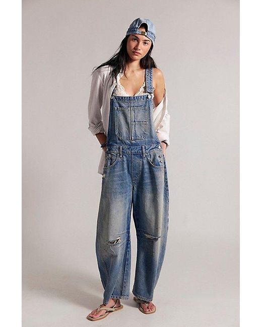 Free People Brown Good Luck Barrel Dungarees