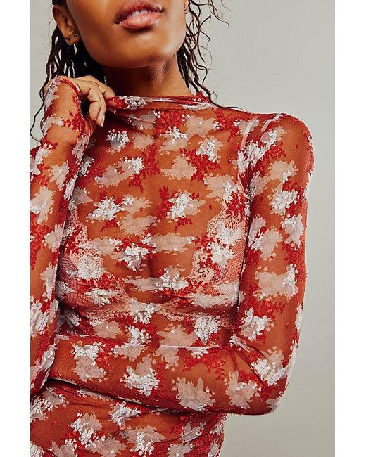 Free People Red Lady Lux Printed Layering Top